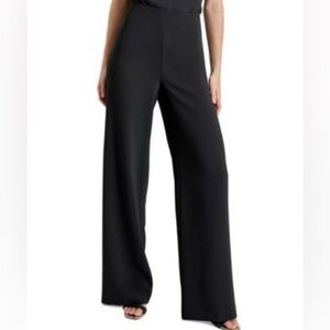 Lafayette 148 black wide leg side zip stretch wool pants trousers Size 6